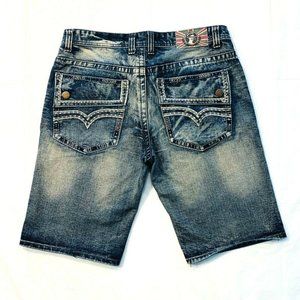 MONARCHY Premium‎ Denim Jean Shorts Embroider Faded